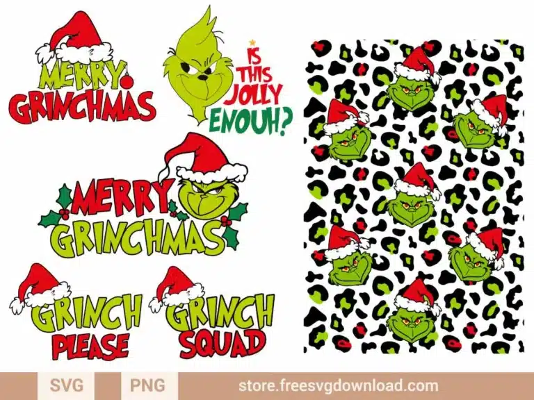 Grinch Leopard SVG Bundle featuring festive Grinch graphics with leopard print elements