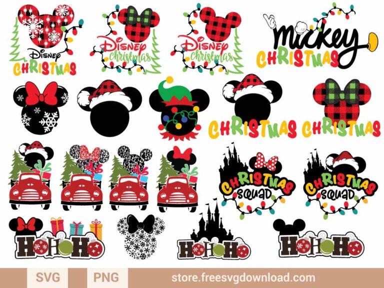 Disney Christmas SVG Bundle & PNG, SVG for Silhouette, svg files for cricut, mickey mouse svg, disney svg, mickey head svg, christmas svg, mickey minnie tree svg, candy cane svg, gift svg