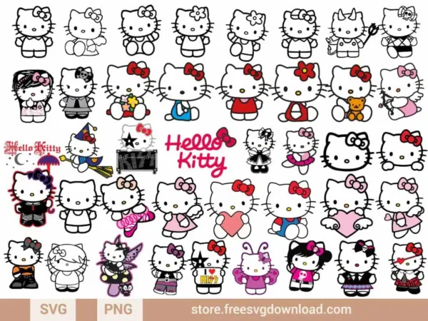 Hello Kitty SVG Bundle featuring cute, gothic, and kawaii Hello Kitty designs for crafting.