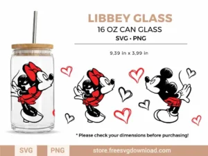 Mickey Minnie Libbey Glass SVG featuring kissing Mickey and Minnie with heart accents