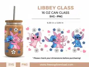 Stitch and Angel Libbey Glass SVG featuring heart and floral designs