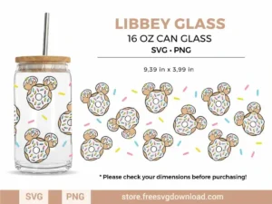 Mickey Mouse-shaped donut SVG design with colorful sprinkles for customizing Libbey glassware.