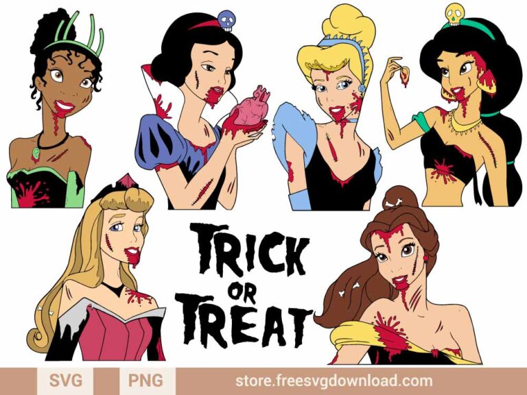 Disney Princess Halloween SVG Bundle & PNG, SVG Free Download, svg files for cricut, halloween svg, disney svg, elsa svg, ariel svg, disney princess svg, Mermaid SVG, jasmine svg, cinderella svg, snow white svg, belle svg, tiana svg, trick or treat svg