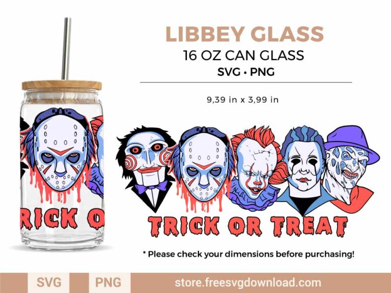 Horror Movie Halloween Libbey Glass SVG & PNG, svg files for silhouette, svg files for cricut, pennywise libbey can glass svg, beer glass svg, halloween libbey svg, Libbey glass print, jason voorhees svg, michael myers svg, pennywise svg, freddy krueger svg, halloween svg