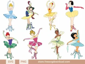 Elegant ballerina silhouettes inspired by princesses in graceful dance poses.