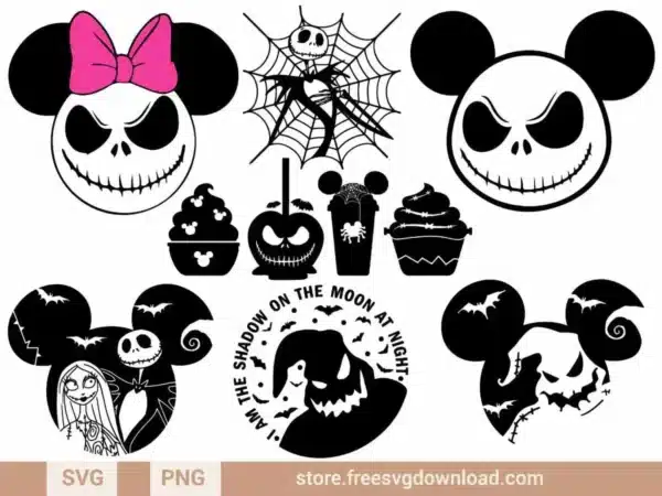 Nightmare Before Christmas Mickey SVG Bundle featuring Jack Skellington, Sally, and Halloween-inspired designs