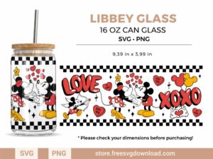 Mickey Minnie Valentine Libbey Can Glass SVG